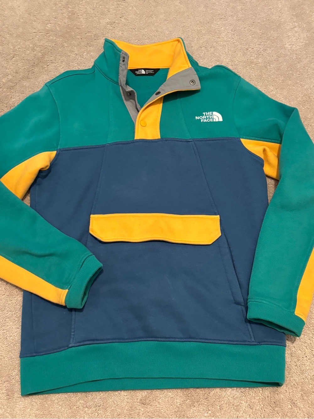 The North Face Alphabet City Men’s Small Fleece Teal Navy Yellow Pullover ABC